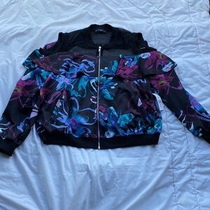 Fashion To Figure Floral Cold Shoulder Bomber Jacket SIZE 2
